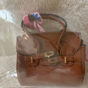 BAG CHARM Brown Leather Top-Handle Women's with Pink Scarf Accent